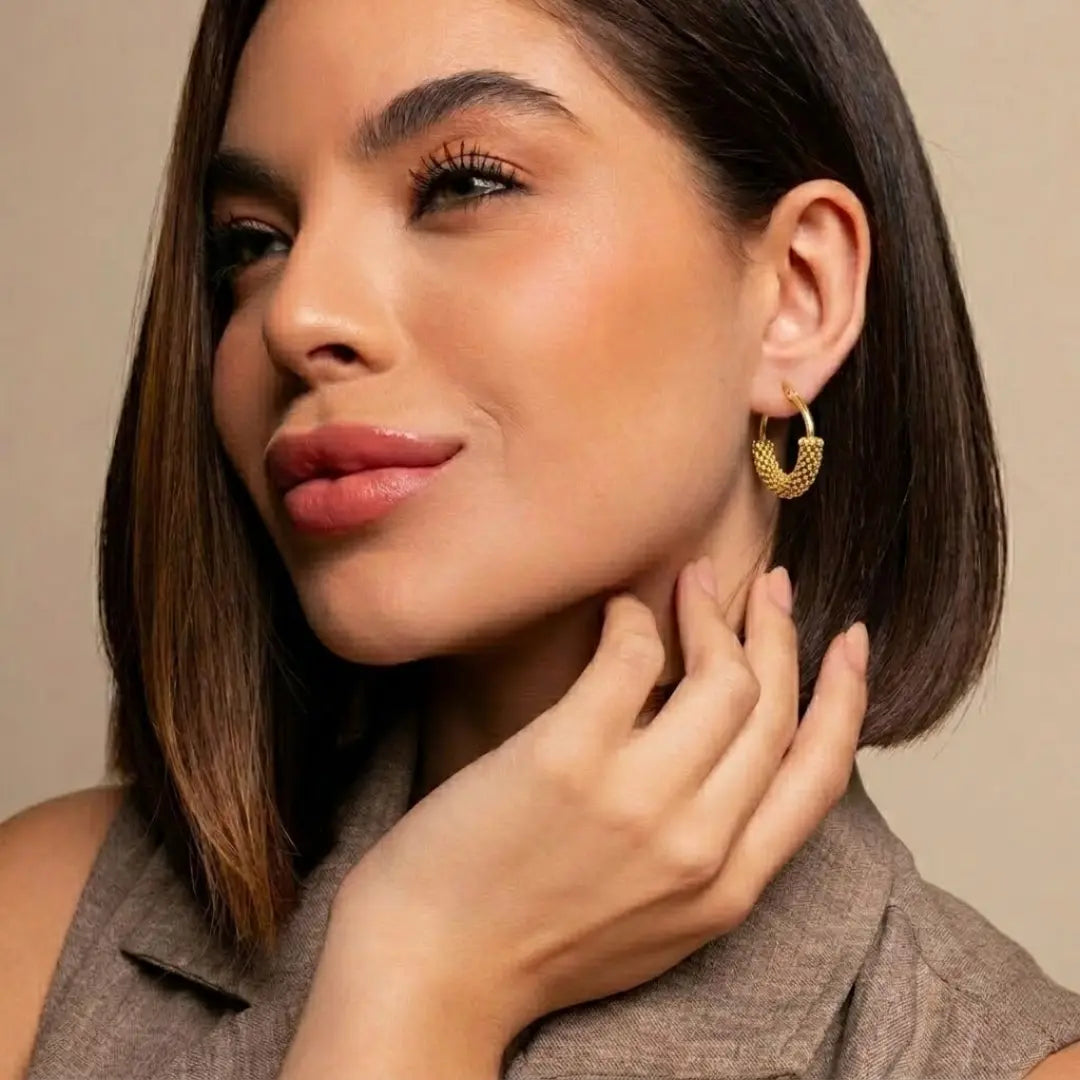 18K Gold Filled Beaded Mesh Hoop Earrings – Woven Textured Gold Hoops